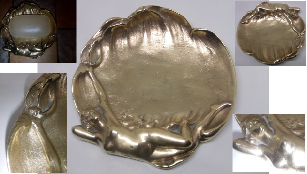 Jugendstil-Seifenschale 'Aphrodite auf Zypern' aus Messing (ca. 1900)