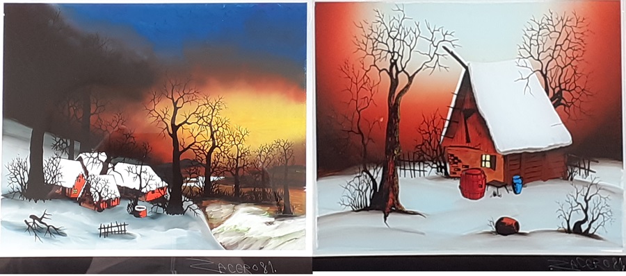 Groes Bild: Andrijano Zacero - Winterlandschaften Hinterglasmalerei 1981